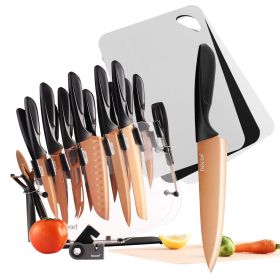 Hecef 25 PCS Kitchen Knife Set with Knife Block, Steak Knives, Cutting Boards, Titanium Plated Anti-Rusting Chef Knife