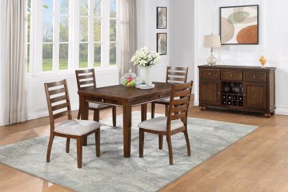 Contemporary Style 5pc Dining Set Table w 4 Drawers 4x Side Chairs Ladder Back Walnut Finish Kitchen Dining Room