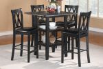 Black Finish 5pc Counter Height Set Dining Counter Height Table with Lower Shelves and 4x Chairs Set Faux Leather Upholstered Kitchen Dining Furniture