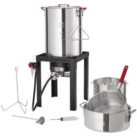 VEVOR Turkey Deep Fryer, 30-qt Turkey & 10-qt Fish Steamer Cooker Set, Outdoor Aluminum Seafood Frying Pot, 54,000 BTU Burner Propane Gas Boiler