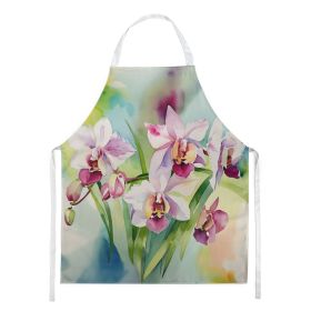 Orchids in Watercolor Apron Cooking Kitchen Server Baking Crafts Gardening for Adult Women Men, Unisex, Large, Multicolor