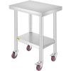 VEVOR 24x18x34 Inch Stainless Steel Work Table 3-Stage Adjustable Shelf with 4 Wheels Heavy Duty Commercial Food Prep Worktable with Brake for Kitchen