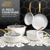 Thyme & Table 12-Piece Ceramic Non-Stick Ribbed Cookware Set, White & Gold