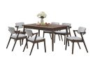 Modern 7pc Dining Set Ash Walnut Finish Dining Table 6x Side Chairs Foam Cushion Fabric upholstery Unique Back Design