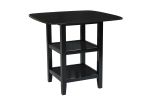 Black Finish 5pc Counter Height Set Dining Counter Height Table with Lower Shelves and 4x Chairs Set Faux Leather Upholstered Kitchen Dining Furniture