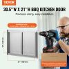 BBQ Access Door, 30W x 21H Inch Double Outdoor Kitchen Door, Stainless Steel Flush Mount Door, Wall Vertical Door with Handles, for BBQ Island