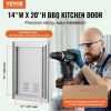 BBQ Access Door, 14W x 20H Inch Single Outdoor Kitchen Door, Stainless Steel Flush Mount Door, Wall Vertical Door with Handle and vents