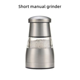 Multi Functional Manual Pepper Mill Convenient Stainless Steel Grinding Bottle Black Pepper Adjustable Grinder Condiment Tool (Color: Short)